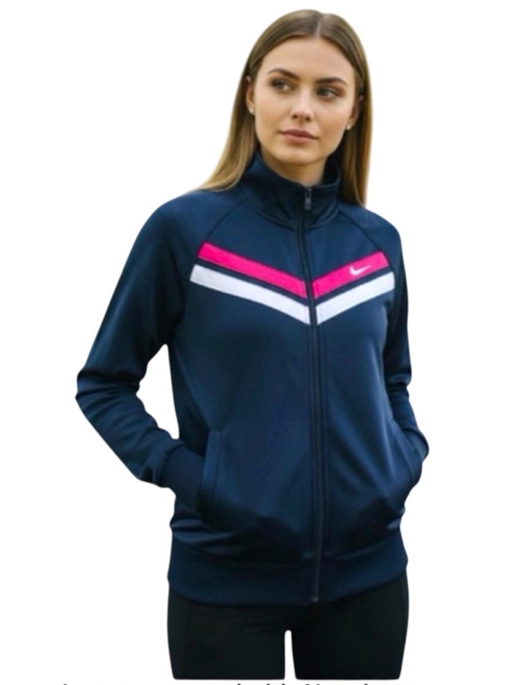Nike The Athletic Dept Navy embroidered striped track jacket Size Small
